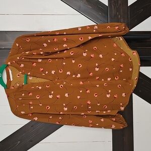 Lush Brown Top with Pink Floral Design